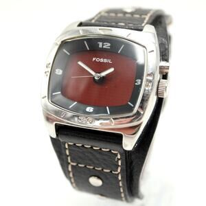 Fossil Kaleido Mens Red Orange Color Change 41mm Watch Black Leather New Battery